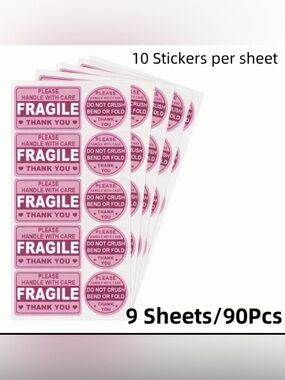 90 Fragile/Do Not Crush Sticker Sheets - Set of 9 Sheets